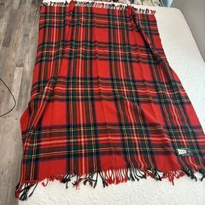 Vtg Rally-Klad Travel Rug Red Green Blue Yellow Plaid 100% Wool 54”x67” Scotland